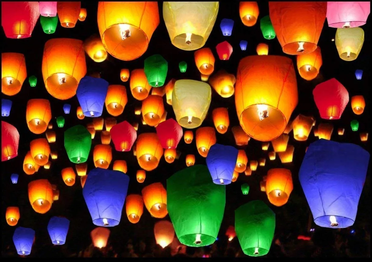 Assorted Colorful Biodegradable Sky Flying Lanterns Pack of 4