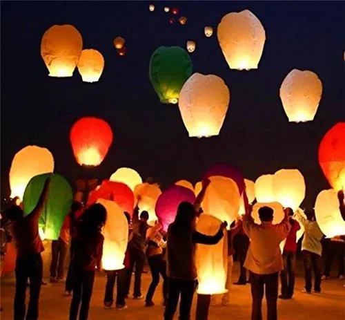 Assorted Colorful Biodegradable Sky Flying Lanterns Pack of 4