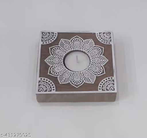 Wooden Carved Tealight Candle Holders Set of 2