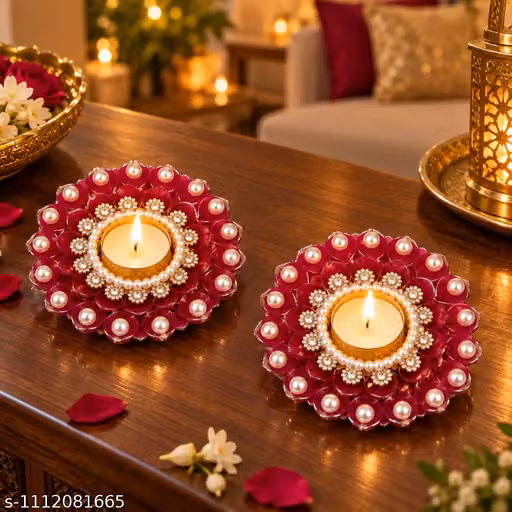 Handmade Magenta Floral Tealight Candle Holders Set of 2