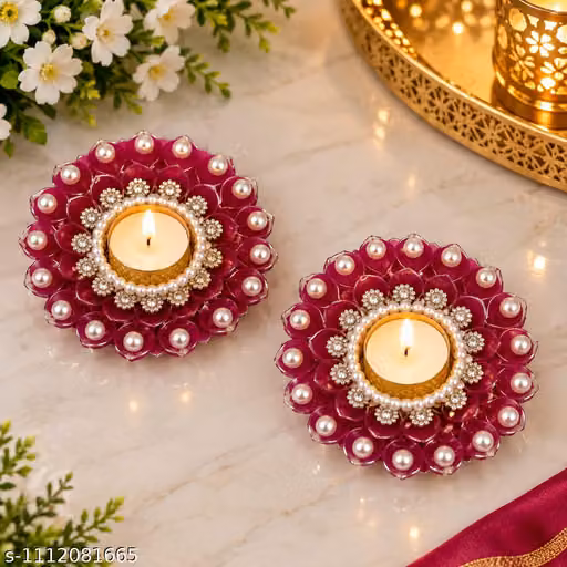 Handmade Magenta Floral Tealight Candle Holders Set of 2