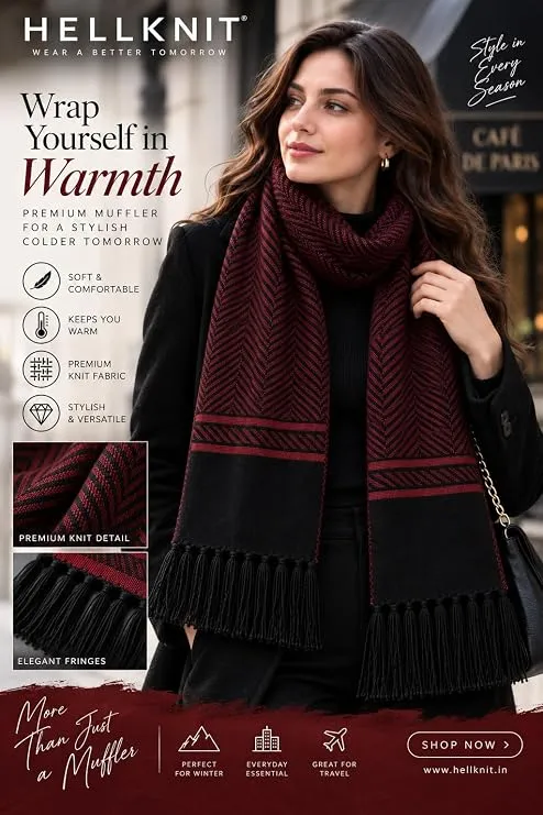 Women’s Woolen Knitted Herringbone Muffler Winter Scarf