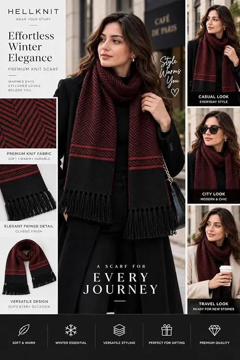 Women’s Woolen Knitted Herringbone Muffler Winter Scarf