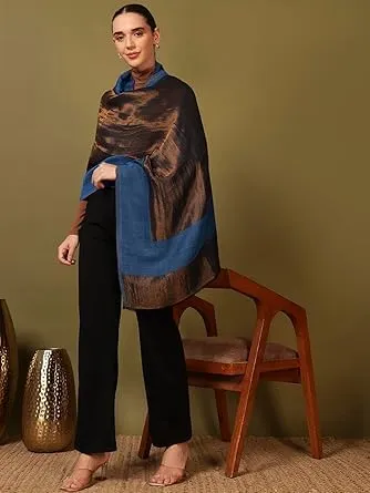 Women’s Reversible Fine Wool Blend Zari Border Shawl