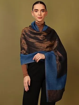 Women’s Reversible Fine Wool Blend Zari Border Shawl