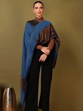 Women’s Reversible Fine Wool Blend Zari Border Shawl