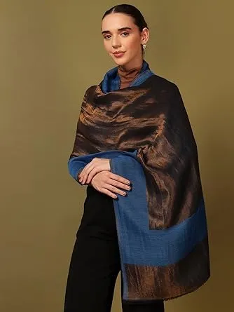 Women’s Reversible Fine Wool Blend Zari Border Shawl
