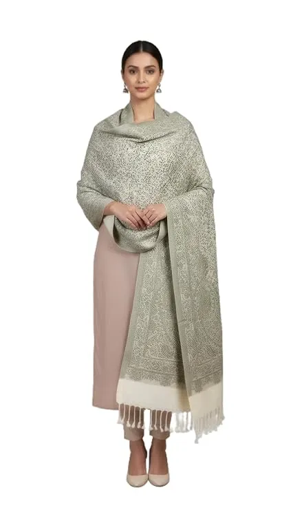Women’s Cotton Floral Jacquard Border Summer Stole with Tassels