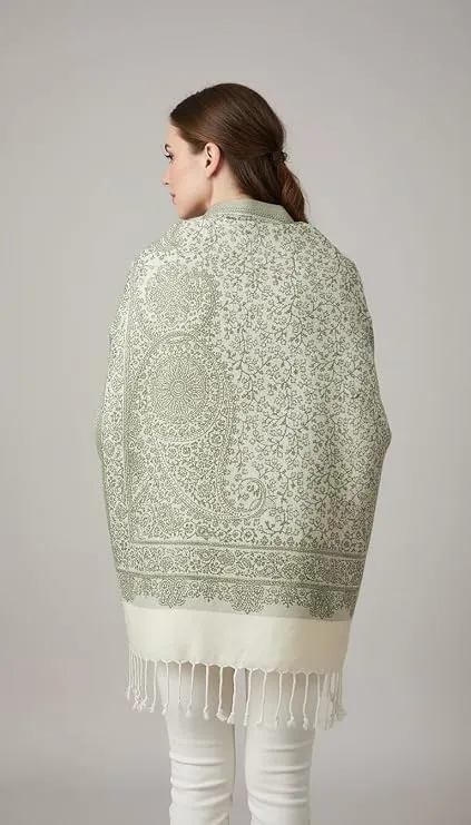 Women’s Cotton Floral Jacquard Border Summer Stole with Tassels