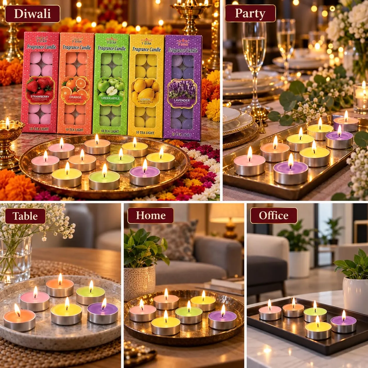 Multicolour Scented Wax Tealight Candles in Aluminium Cups Pack of 50