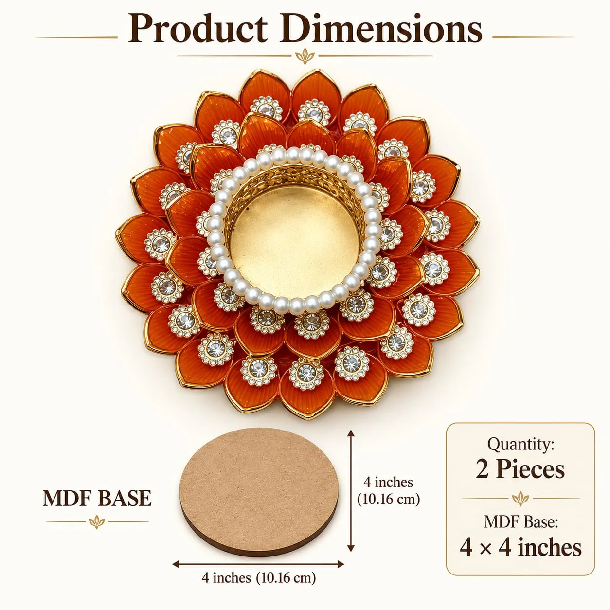 Orange Decorative Floral Tealight Candle Holders Set of 2