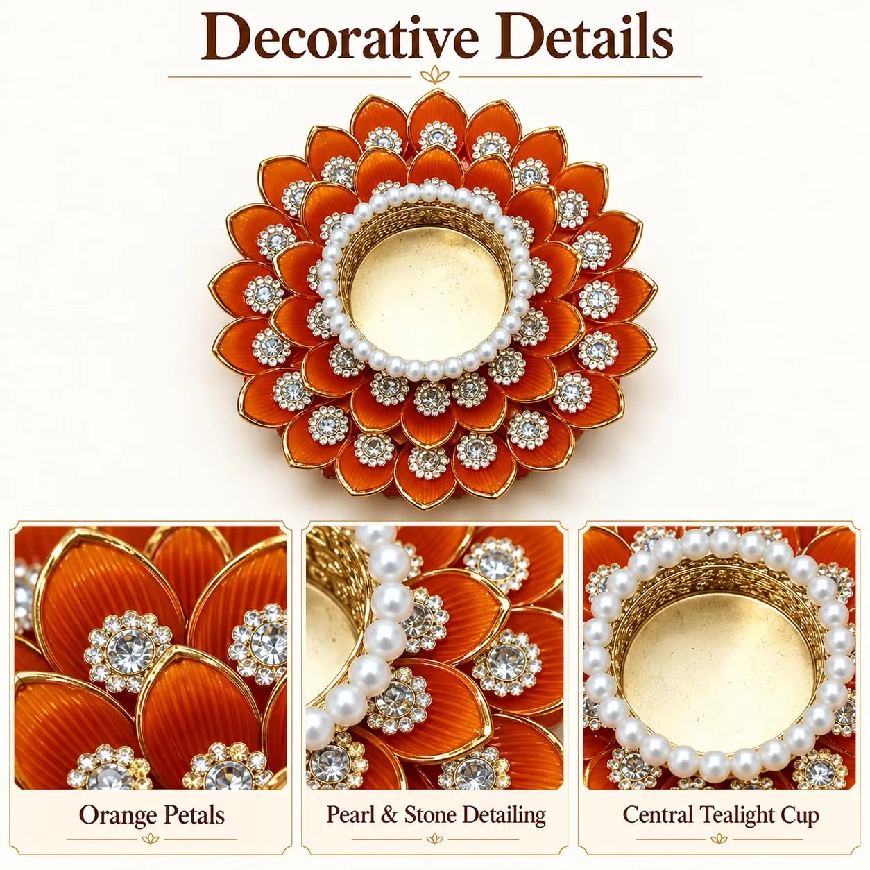 Orange Decorative Floral Tealight Candle Holders Set of 2