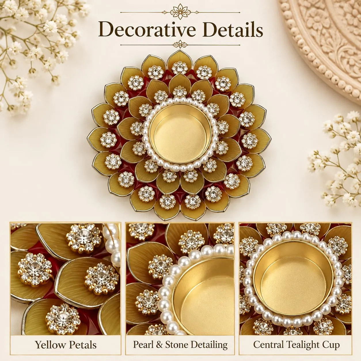 Orange Decorative Floral Tealight Candle Holders Set of 2