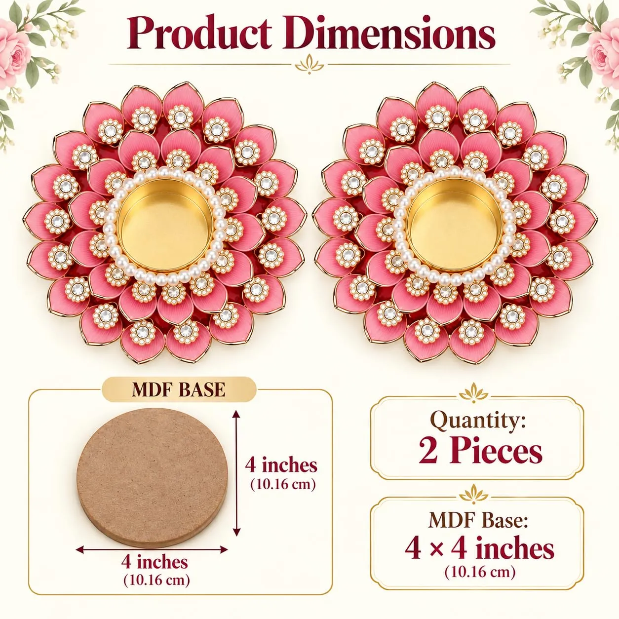Orange Decorative Floral Tealight Candle Holders Set of 2