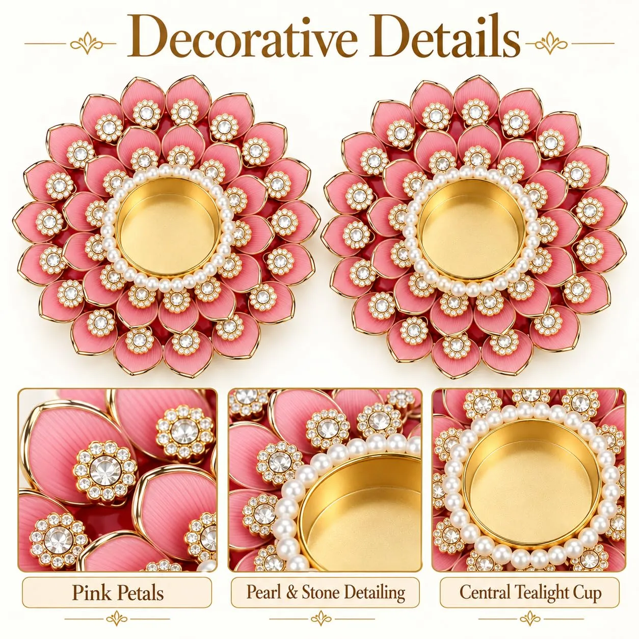 Orange Decorative Floral Tealight Candle Holders Set of 2