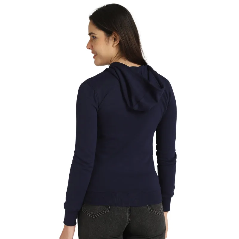 Women’s Hooded Fleece Jacket – Front Zip Full Sleeves Printed Winter Wear