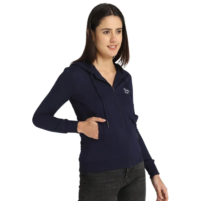 Women’s Hooded Fleece Jacket – Front Zip Full Sleeves Printed Winter Wear