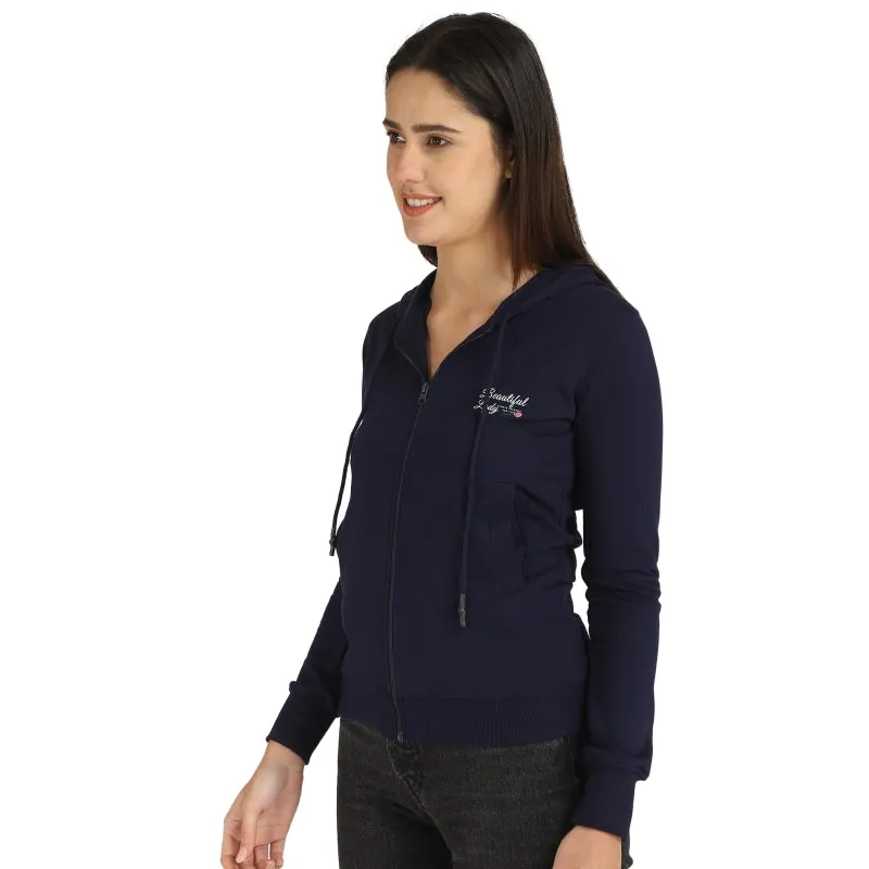Women’s Hooded Fleece Jacket – Front Zip Full Sleeves Printed Winter Wear