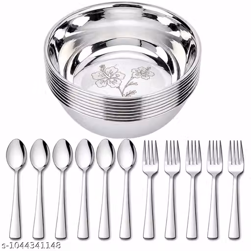 Steel Spoon Fork & Bowl Combo Set