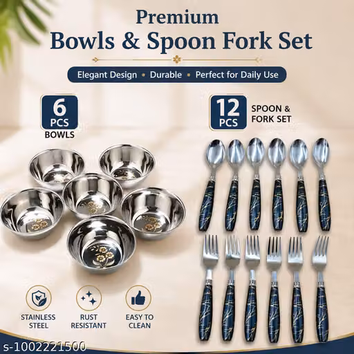 Steel Bowls & Fancy Spoons Combo Set