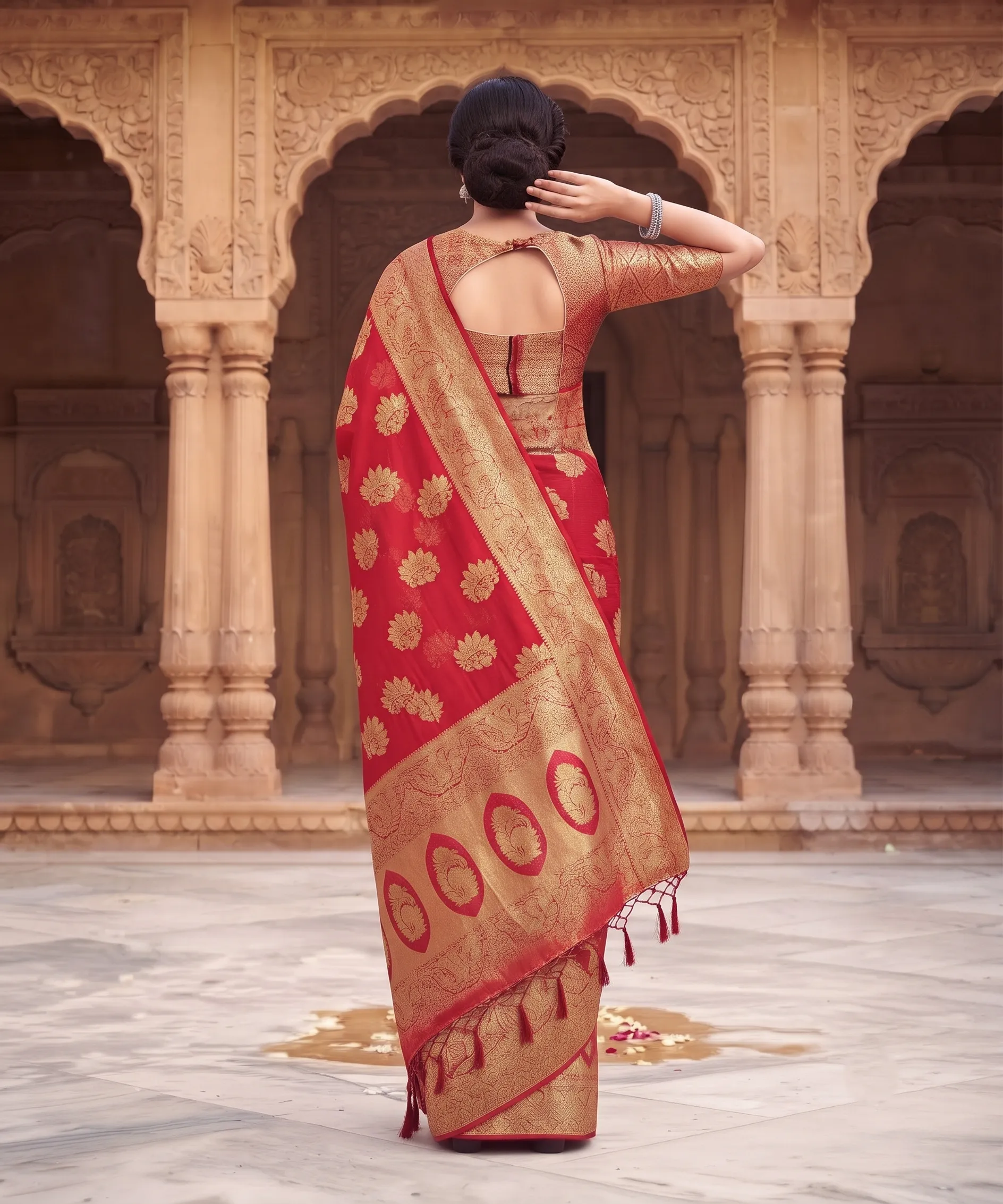 Panjari Crimson Zari Woven Silk Saree with Intricate Gold Pallu