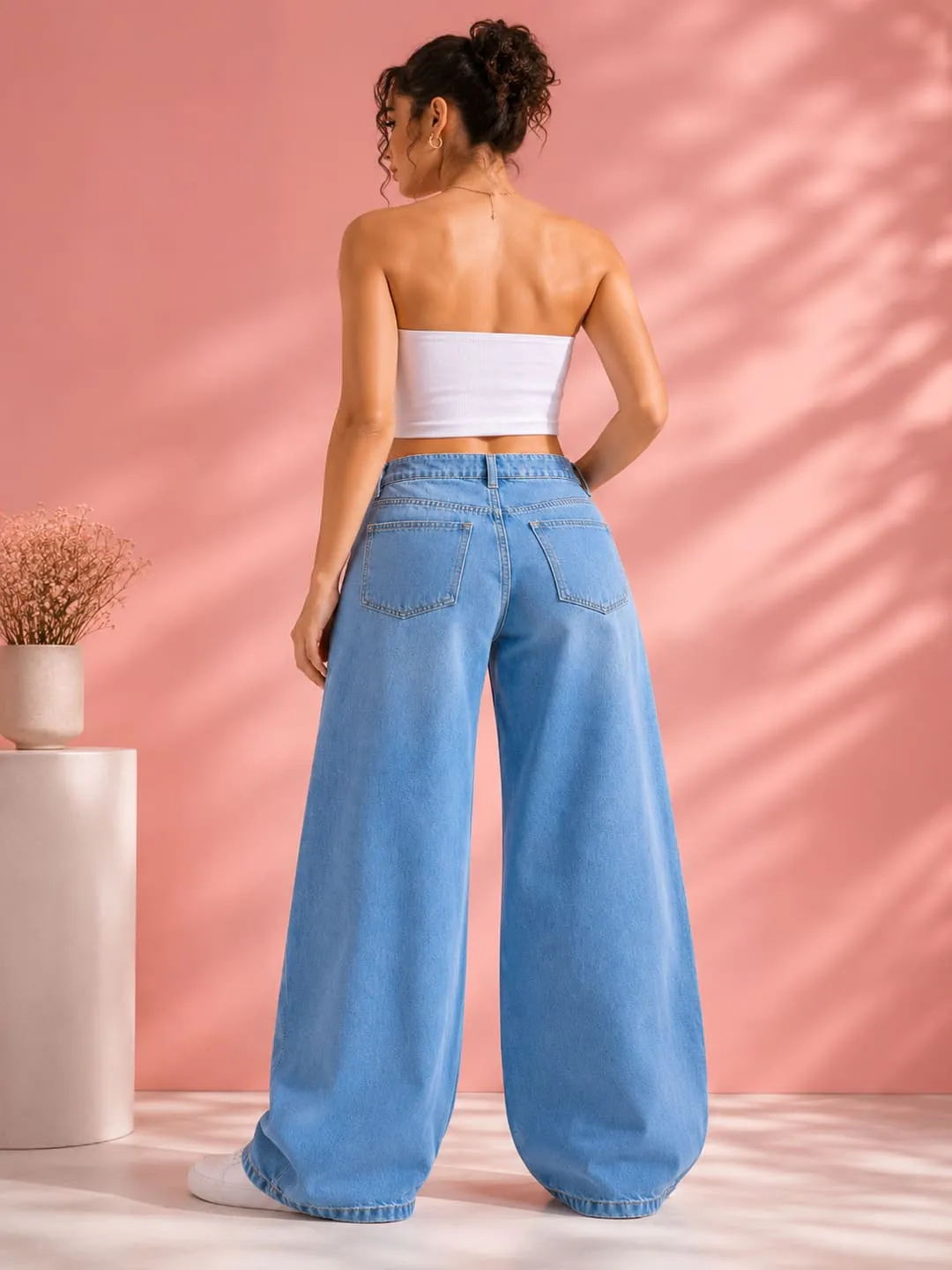 Wide Leg Jeans – Women’s High Waist Relaxed Fit Vintage Wash Denim Casual Jeans