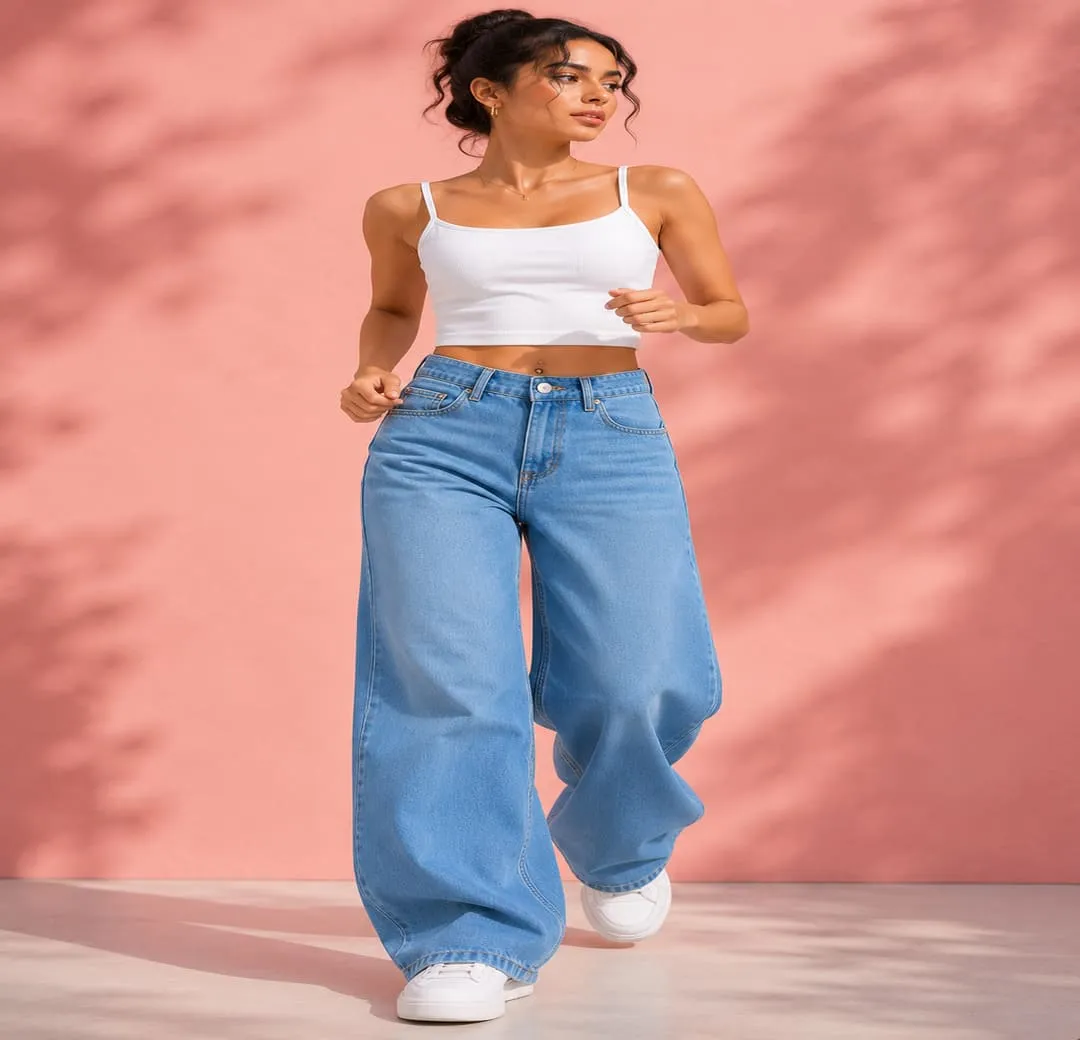 Wide Leg Jeans – Women’s High Waist Relaxed Fit Vintage Wash Denim Casual Jeans