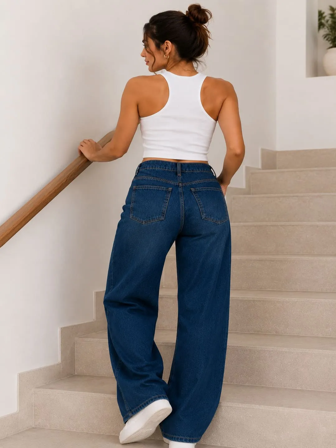 Wide Leg Jeans – Women’s High Waist Relaxed Blue Denim Streetwear Trousers