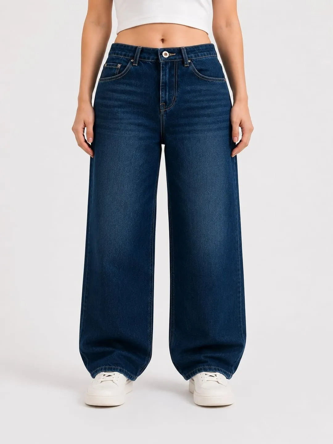 Wide Leg Jeans – Women’s High Waist Relaxed Blue Denim Streetwear Trousers