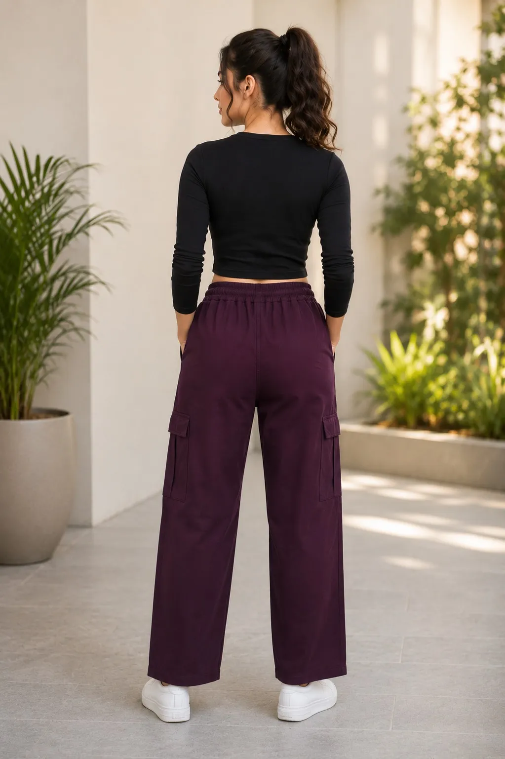Cargo Pants – Women’s High Waist Relaxed Utility Trousers with Side Pockets & Drawstring