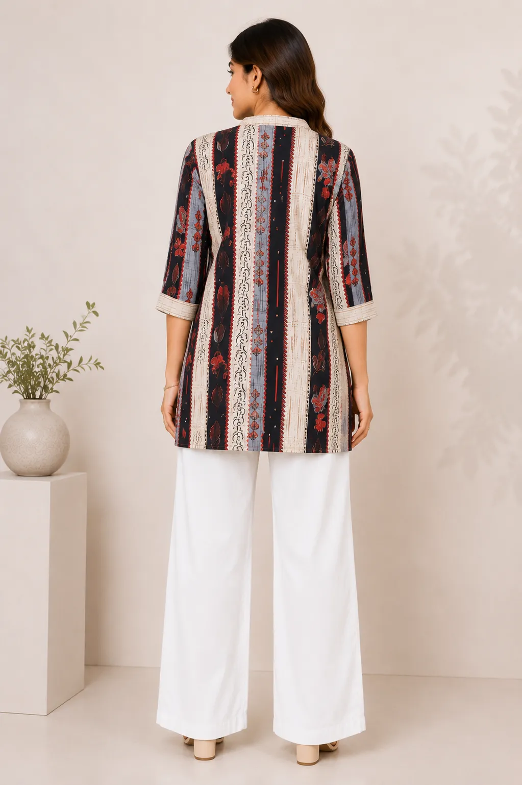 Kurtis – Women’s Floral Printed Mandarin Collar 3/4 Sleeve Straight Kurti for Casual & Office Wear
