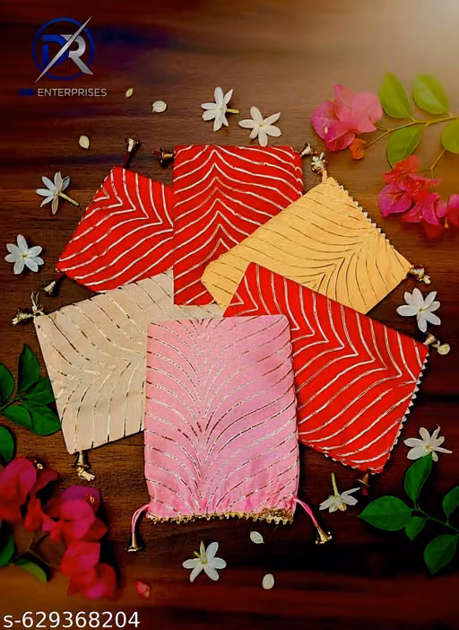 Women’s Striped Fabric Potli Bags Pack of 4 – Assorted Colors for Wedding & Festive Wear
