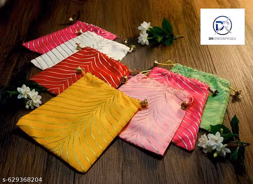 Women’s Striped Fabric Potli Bags Pack of 4 – Assorted Colors for Wedding & Festive Wear