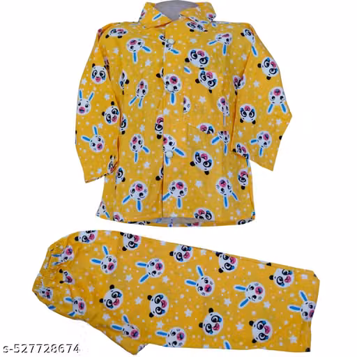 Kids Yellow Cotton Printed Pajama Night Suit