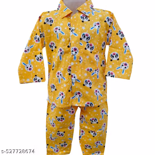 Kids Yellow Cotton Printed Pajama Night Suit