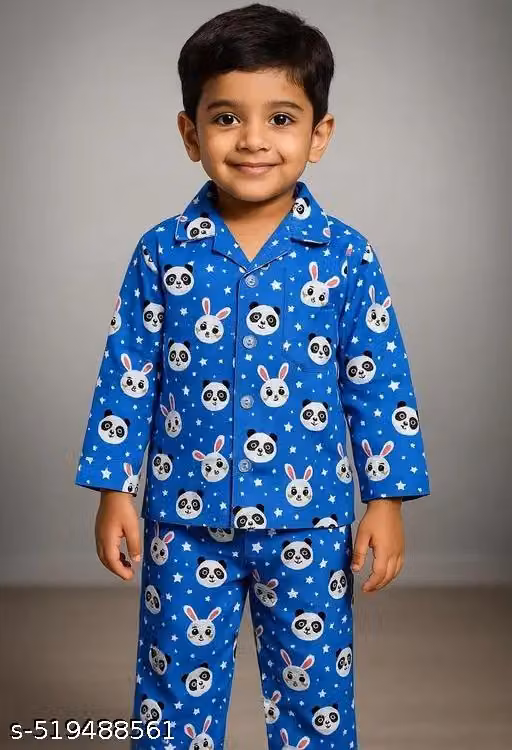 Kids Cotton Printed Shirt & Pajama Night Suit Set