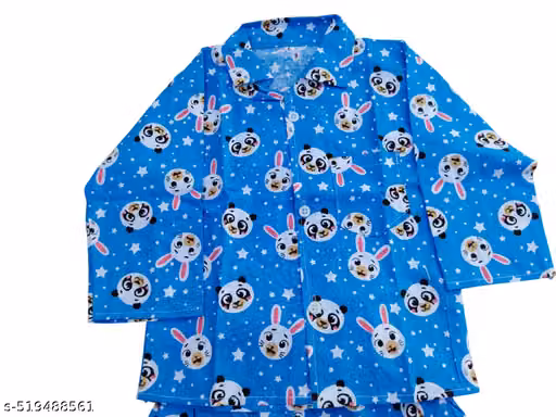 Kids Cotton Printed Shirt & Pajama Night Suit Set