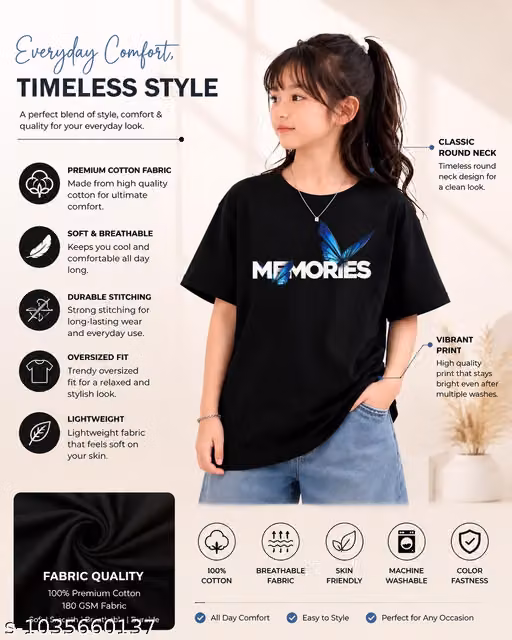 Girls Memories Butterfly Printed Cotton Graphic T-Shirt