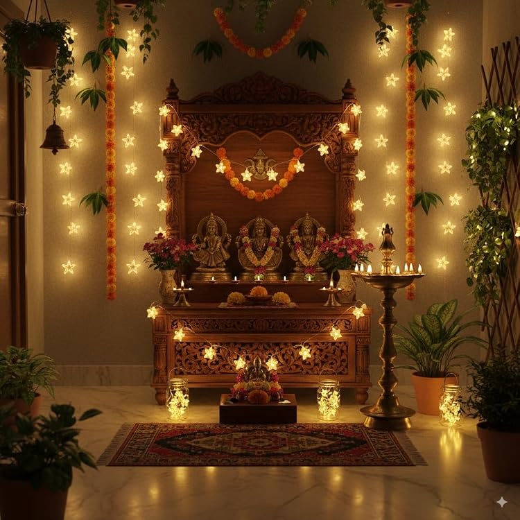Warm White Crystal Star LED String Lights, 50 LEDs, 10 Meter Plug-In Fairy Lights with Remote and 8 Modes