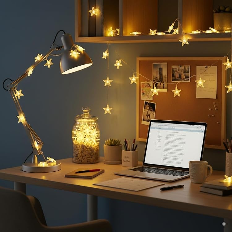 Warm White Crystal Star LED String Lights, 50 LEDs, 10 Meter Plug-In Fairy Lights with Remote and 8 Modes