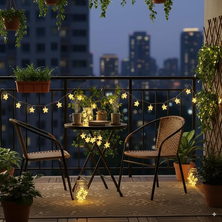 Warm White Crystal Star LED String Lights, 50 LEDs, 10 Meter Plug-In Fairy Lights with Remote and 8 Modes