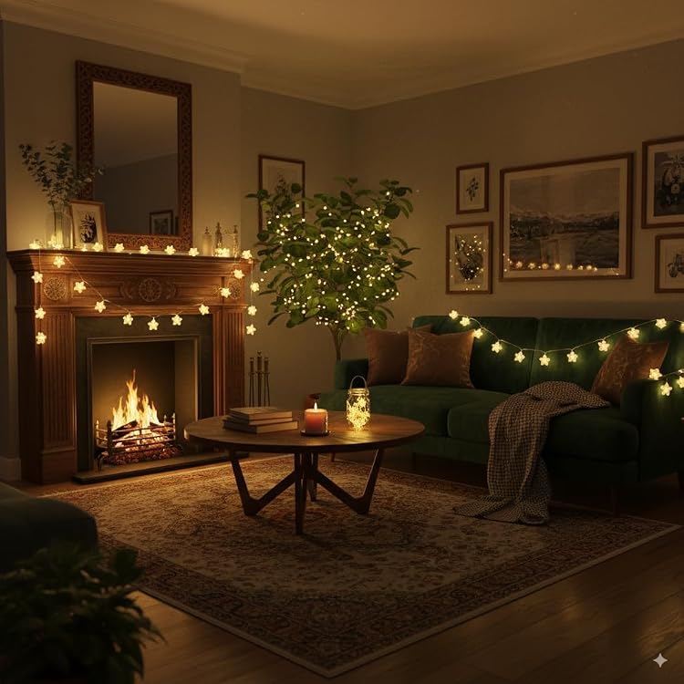 Warm White Crystal Star LED String Lights, 50 LEDs, 10 Meter Plug-In Fairy Lights with Remote and 8 Modes