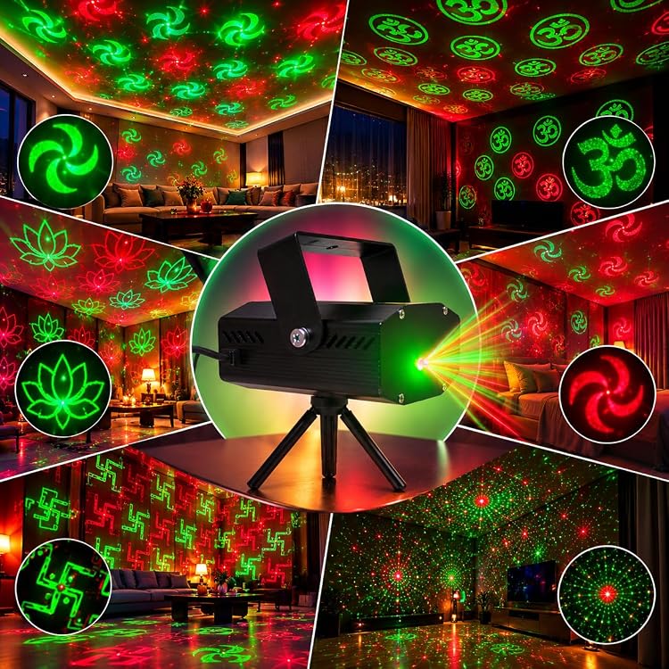 Mini Laser Projector Stage Light with Tripod Stand, 6 Lighting Patterns, Sound Activated DJ Party Light