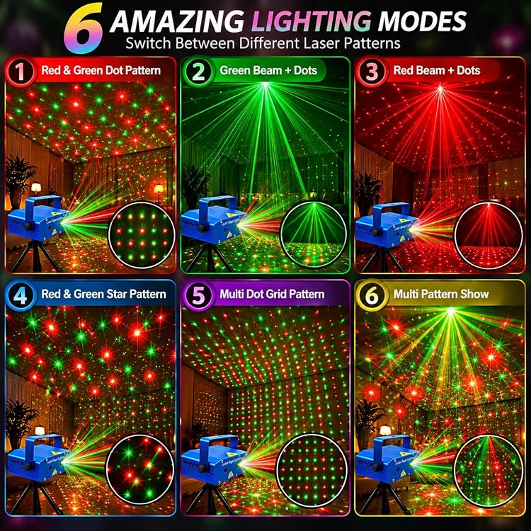 Mini Laser Projector DJ Party Light with Tripod Stand, Sound Activated Dot Design, Plug-In Stage Light