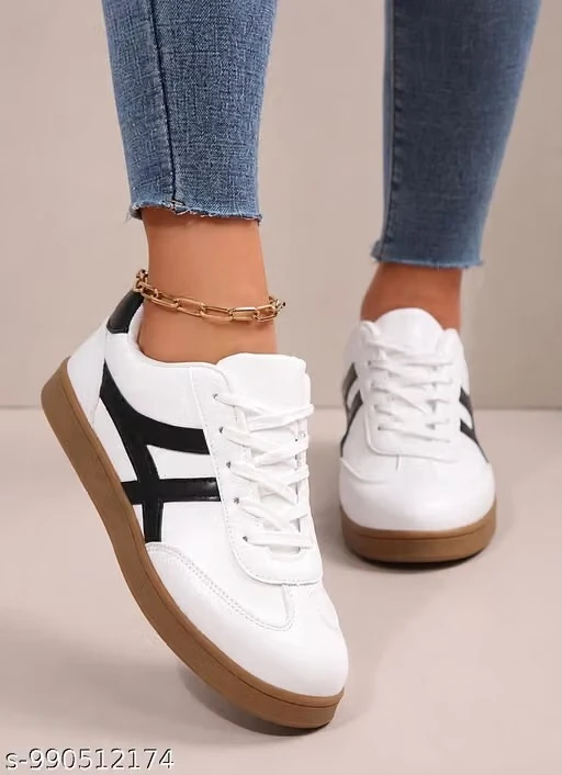 Premium White Casual Sneakers for girl | Stylish Lace-Up Daily Wear Shoes | Lightweight & Comfortable
