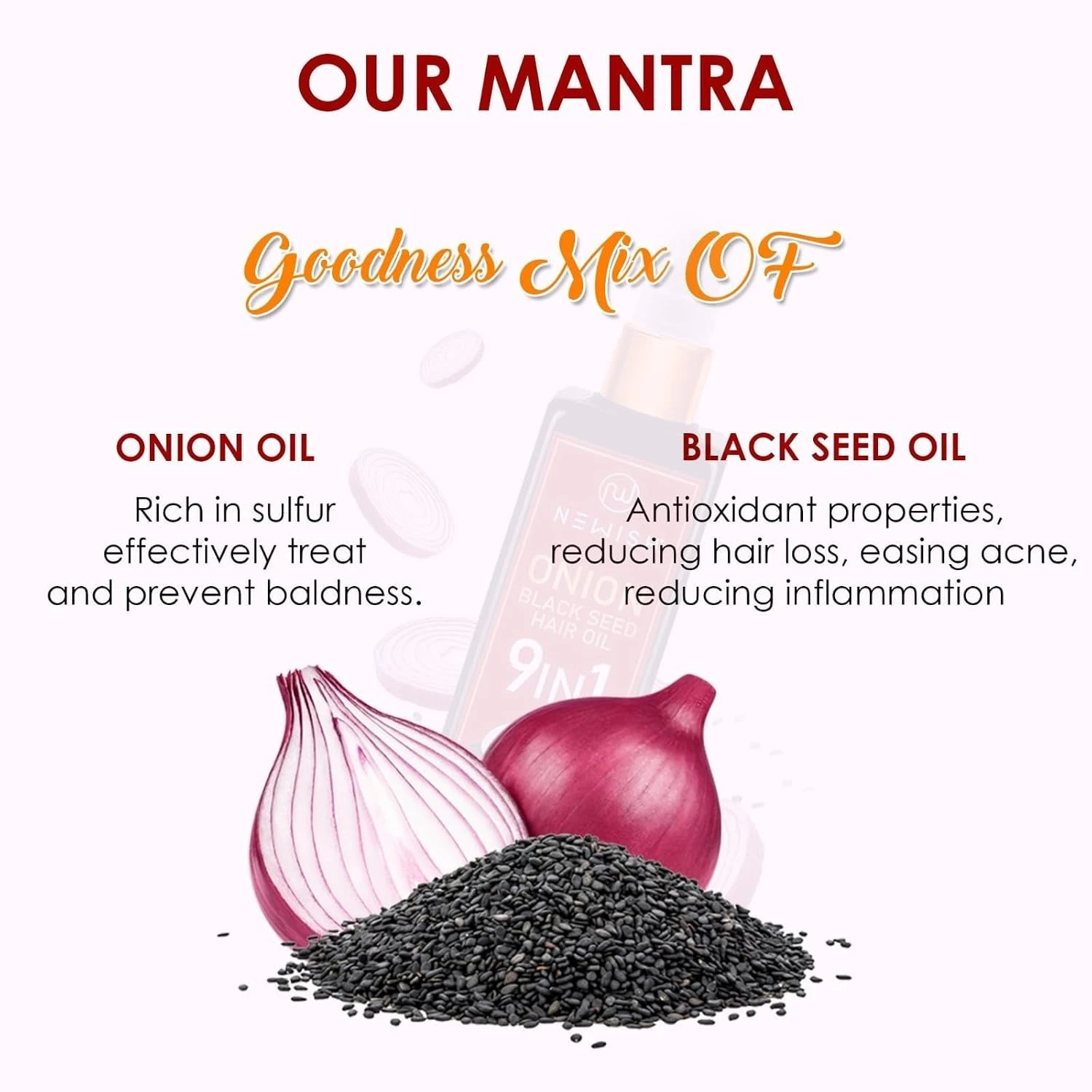 Newish Onion Black Seed Hair Oil for Hair Growth & Hair Fall Control | 100% Natural Cold Pressed Oil with Red Onion & Kalonji for Strong, Thick, Shiny Hair – 200ml