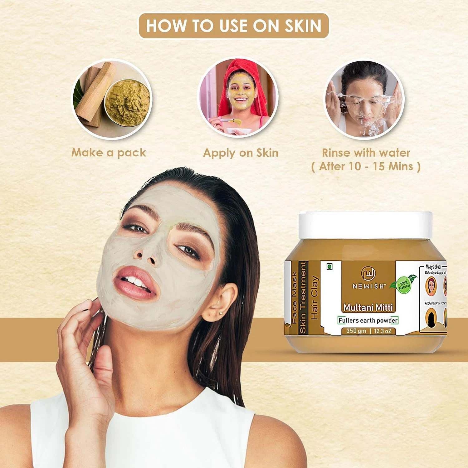 Newish 100% Pure Multani Mitti for Face 175g | Organic Fuller's Earth for Face Pack, Skin Whitening, Acne Control & Oil Absorption | Natural Multani Mitti Face Pack for Men & Women