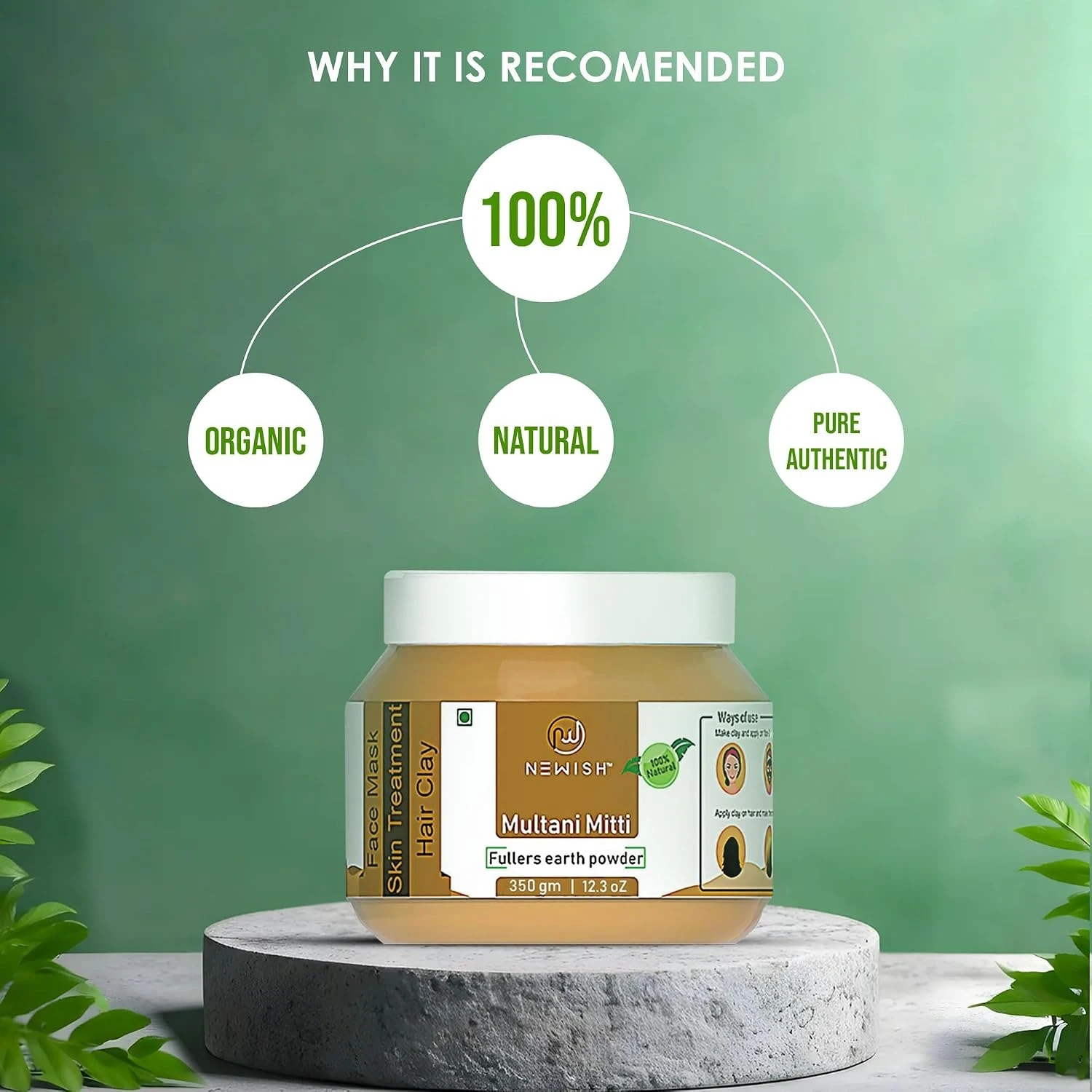 Newish 100% Pure Multani Mitti for Face 175g | Organic Fuller's Earth for Face Pack, Skin Whitening, Acne Control & Oil Absorption | Natural Multani Mitti Face Pack for Men & Women