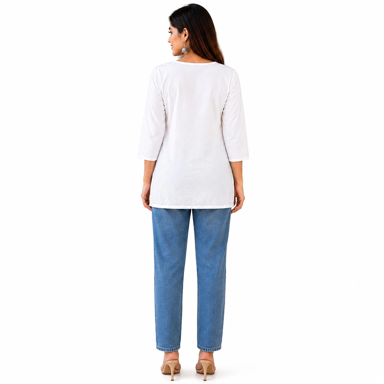 Pansho Omkara short length Super Fine Rayon Machine embroidery - White