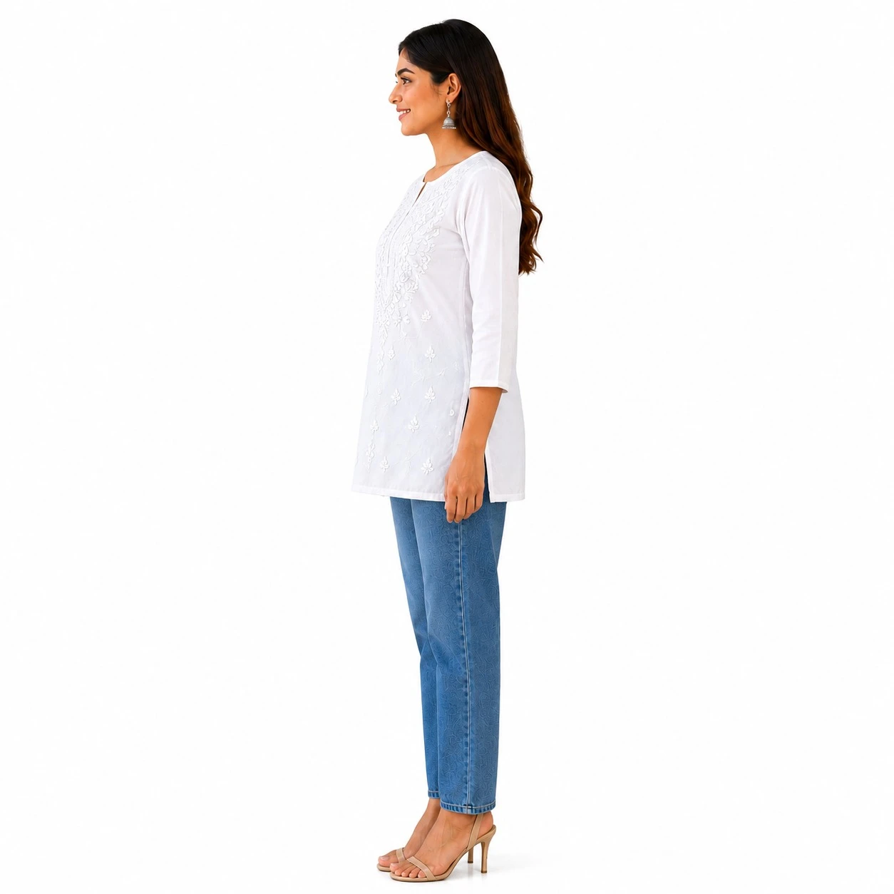 Pansho Omkara short length Super Fine Rayon Machine embroidery - White